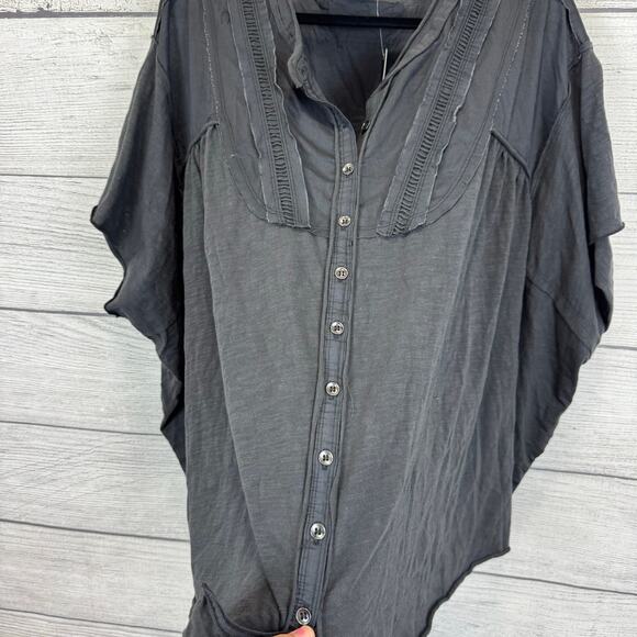 Torrid Festi Plus Size Gray Slub Cotton Raglan Button Up Oversized Top Size 4X - Picture 5 of 7